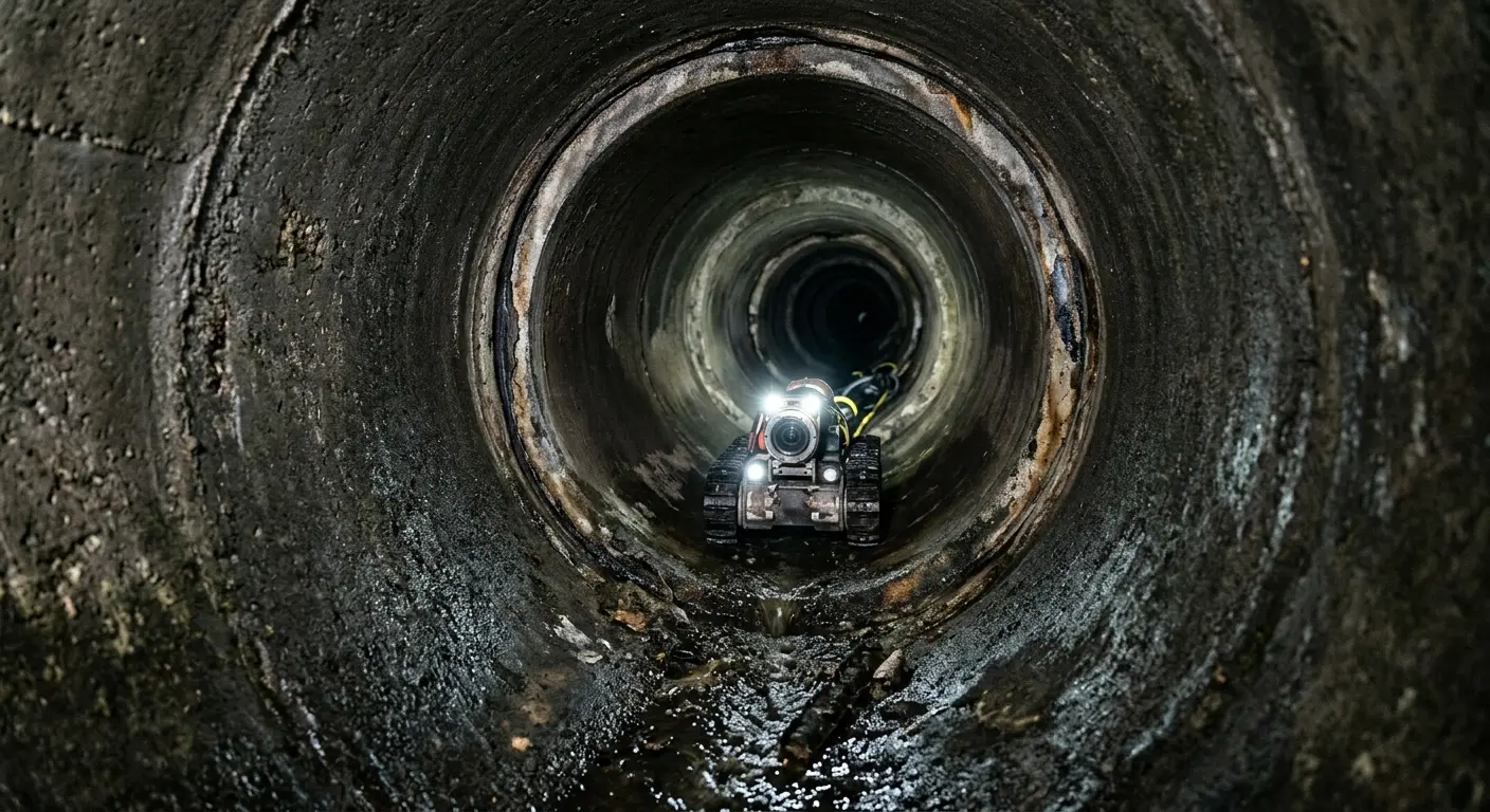 Robotic sewer camera inspecting pipe interior for Drain Snake Service in Friendly