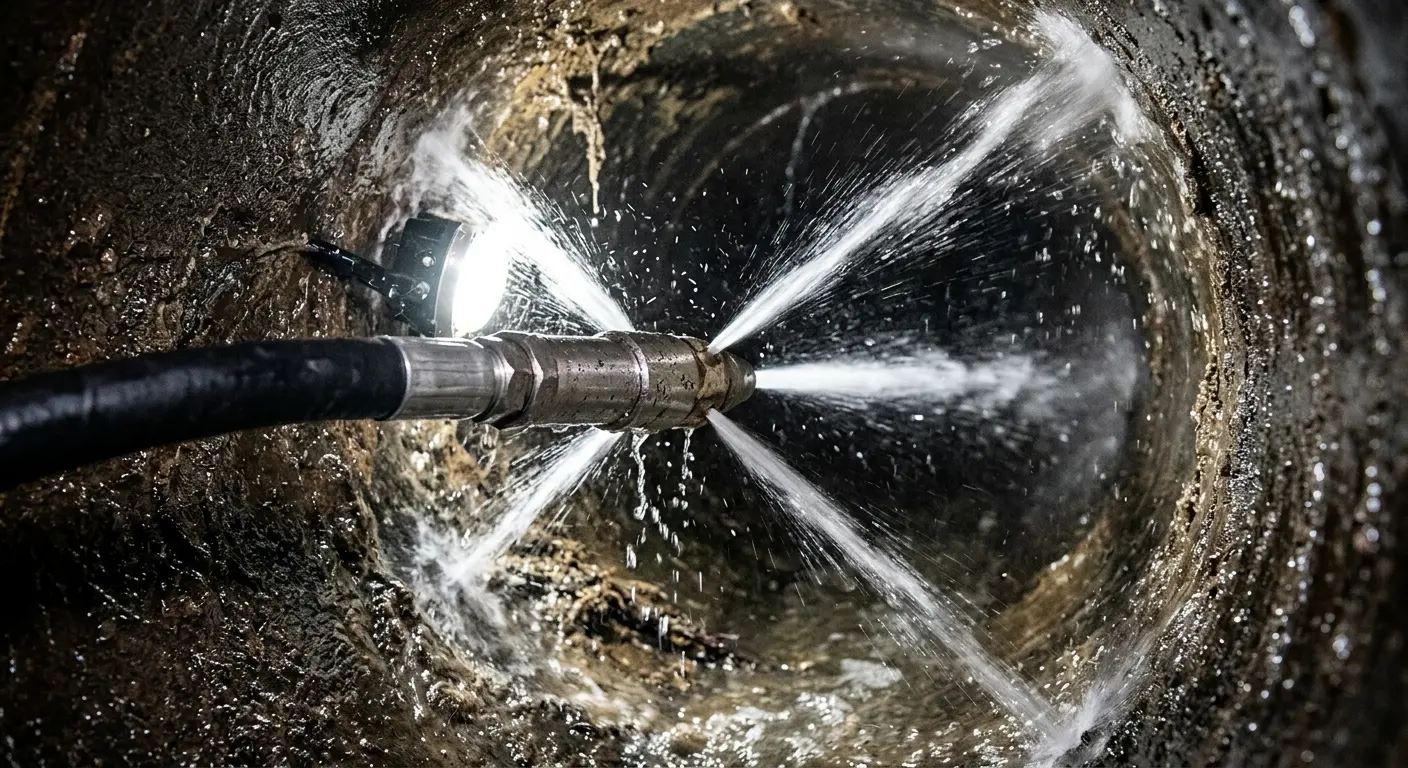 High-pressure hydro jetting nozzle cleaning sewer pipe for Sewer Cleanout in Friendly